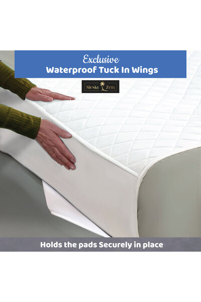 Siesta Zen 100% Waterproof Mattress Sheet Pad for Adults & Kids Incontinence & Bedwetting, Washable Protector with Tuck-In Flaps, 4 Layers Absorbent Mat Holds up to 8 Cups