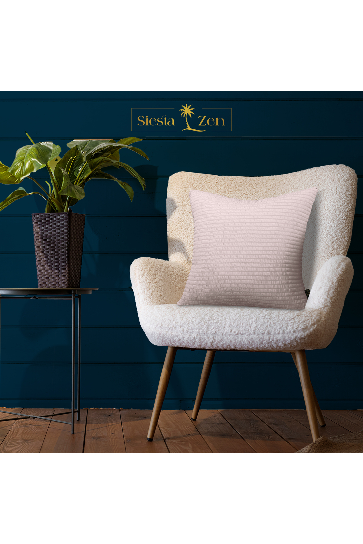 Siesta Zen Soft Filled Cushion with Seersucker Elegant Stripe Removeable Zipper Cover Decorative Throw Cushion Pillow for Sofa, Bed & Chairs Home Décor Cushion