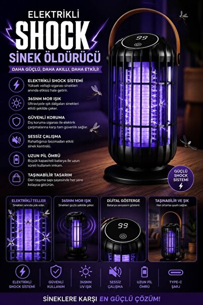 kawigo W8 Şarjlı Elektrikli Sinek Öldürücü Lamba Dijital Ekranlı Sinek Öldürücü Type-C Şarjlı, UV Mor Işıklı, Kablosuz Sivrisinek Öldürücü