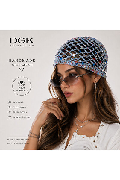 DGK COLLECTİON LORİ-إكسسوار شعر شبكي مصنوع يدويًا باللون الأزرق الفاتح ومزين ...