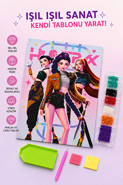cirokids Kız Çocuk 5D Taş Mozaik Boyama Seti Hunrix Mira,Rumi,Zoey Karektleri