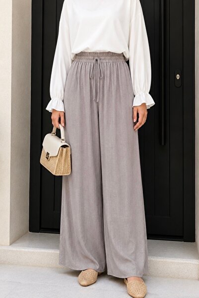 İmajButik Παντελόνι με ελαστική μέση και φαρδιά μπατζάκια από βιζόν