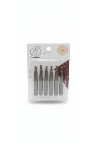 Soft Velvet Stainless Steel Flat Tip Eyebrow Tweezers - Pack of 6