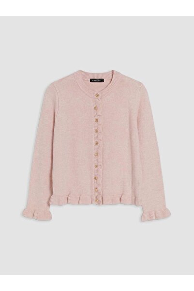 LC Waikiki LCW Modest Pembe Bisiklet Yaka Kadın Triko Hırka