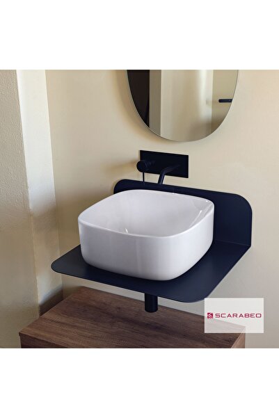 SCARABEO Moon 42 Eπιτραπέζιος Πορσελάνινος Νιπτήρας 42x42εκ Λευκό Γυαλιστερό
