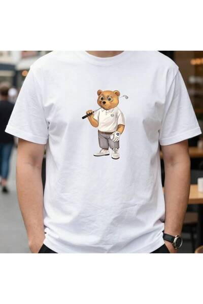 23 nisan تي شيرت بطبعة Gentleman Golf Bear، قميص رياضي كاجوال ومتعدد الاستخدا...