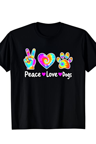 17 seramik تي شيرت بتصميم Peace Love Dogs بنمط تاي داي مستوحى من الستينيات وا...
