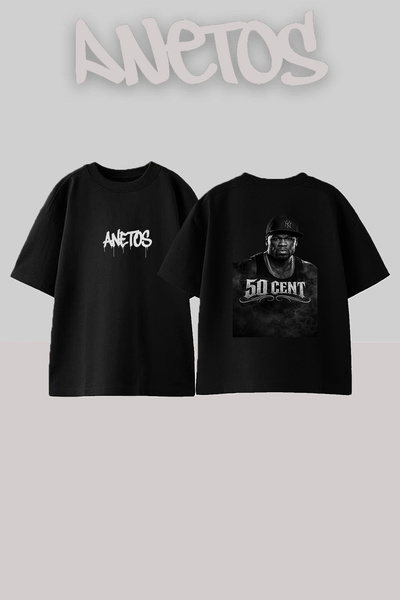 Anetos 50 Cent_36 Design Printed Unisex Oversize Black Tshirt