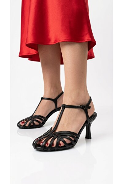 Eysha Lorenasa Women's Heeled Sandals Thin Heel Cage Toe T-Strap Ankle Strap ...