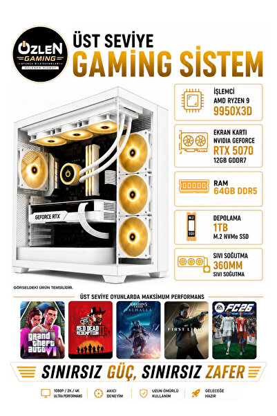 ÖZLEN XXL7 RYZEN 9 9950X3D RTX 5070 12GB 64GB DDR5 RAM 1TB M.2 SSD Üst Seviye...