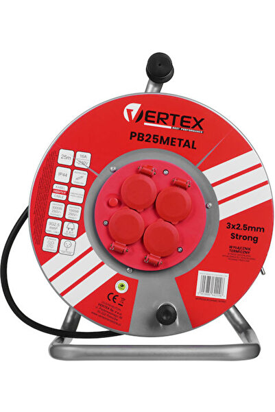 VERTEX Αδιάβροχο Καλώδιο Επέκτασης με Καρούλι 2 x 0.75mm² Μαύρο Κωδικός: PB25...