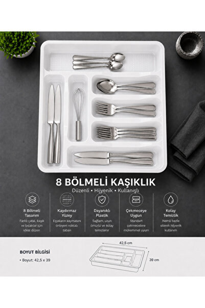 Home 8 BÖLMELİ ÇEKMECE İÇİ KAŞIKLIK - çatal kaşık bıçak düzenleme organizeri ...