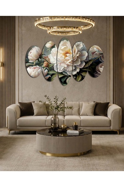 BellaaaModa 5 Parçalı MDF TABLO ÇİÇEK DESENLİ