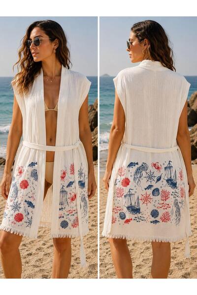 PAZEN MODA 100% Bamboo Muslin Vest, Bathrobe, Beach, Pool, Sea, Tie-Up Peştemal