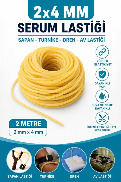 Hobialem 2x4 mm Serum Lastiği 2 Metre Sapan Lastiği Turnike Dren Av Lastiği E...