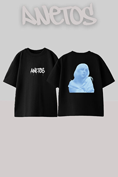 Anetos Billie Eilish_73 Design Printed Unisex Oversize Black Tshirt