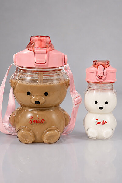 Bellahomeart 2'li Smile Şeffaf Ayıcık Su Matarası 1000+400ml Çocuk Su Şişesi ...