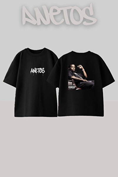 Anetos تيشيرت أسود كبير الحجم مطبوع بتصميم 50 Cent_22 للجنسين