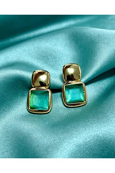 ayoljewelry Turquoise Square Gold Steel Earrings