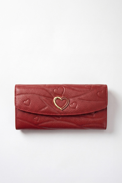 Levidor Heart Patterned Burgundy Genuine Leather Large Size Women's Wallet Lv...