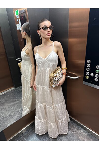 Özgece LACİVERT ASKILI FİSTO DETAYLI ELBİSE