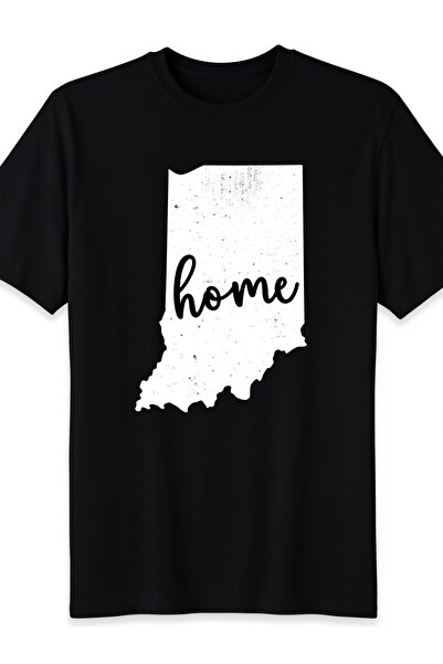 23 nisan Indiana Vintage State Map Outline TShirt Black White Distressed Home...