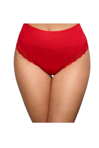 OEM Chiloti dama, rosii, din dantela, cu talie inalta si bata elastica, L