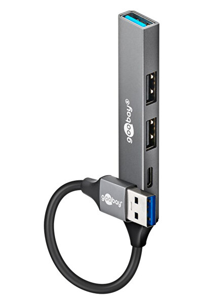 goobay USB hub 74458, 4x θυρών, USB 3.2, 5Gbps, USB σύνδεση, γκρι
