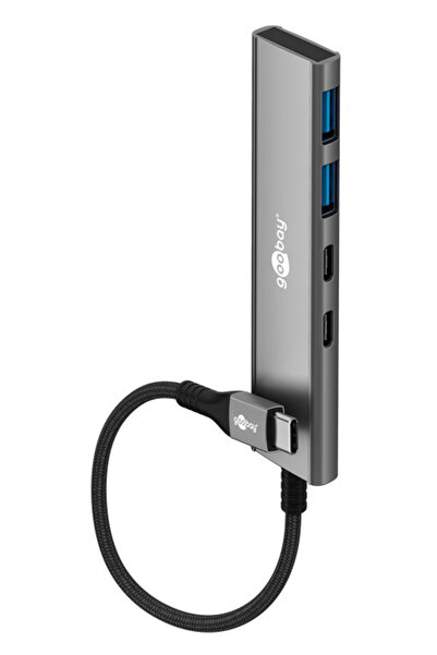 goobay USB hub 76563, 4x θυρών, USB 3.2, 5Gbps, USB-C σύνδεση, γκρι