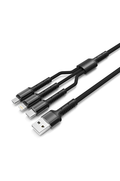 LDNIO καλώδιο USB σε USB-C/Lightning/Micro USB LC93, 3.4A, 1.2m, γκρι