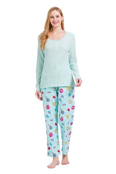 Global Set Pijama Dama, Global, Bluza Tricot, Pantalon Finet, Maneca lunga, P...