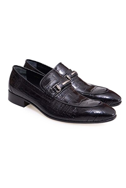 FRANCO CALVANI Black Color Laceless Genuine Leather Men's Shoes