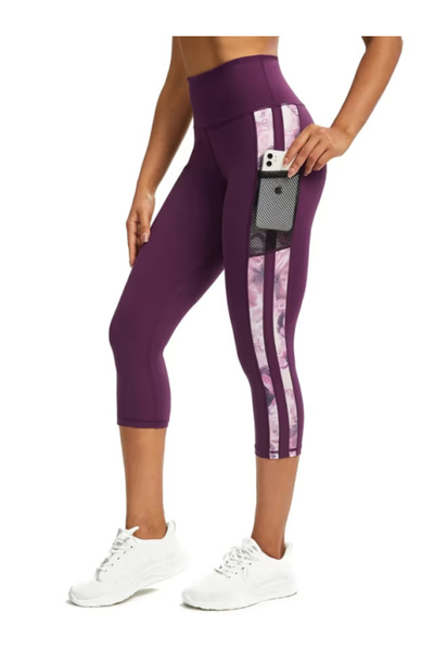NO BRAND Colanți sport de damă, violet, 3/4, cu talie înaltă și buzunare late...