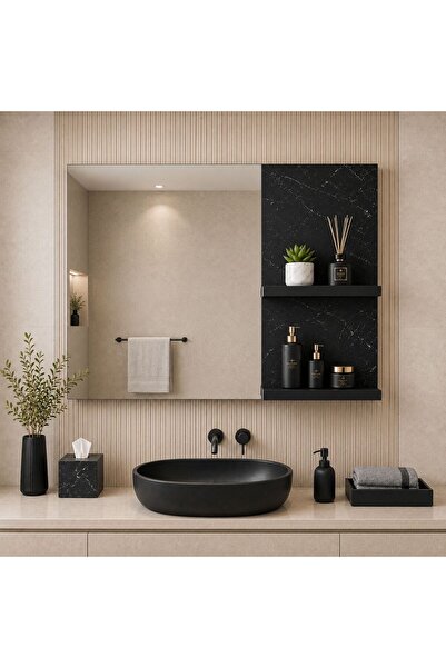 TETTO ELAGANTE VENZA MERMER DESEN 60 X 45 Banyo rafı dresuar banyo aynasi