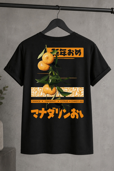 Spoyi Orange Tokyo Design 100% Cotton Half Oversize Black T-Shirt