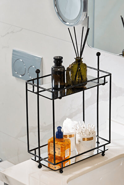 Edora Home Black 2-Tier Rectangular Bathroom Organizer Countertop Organizer w...