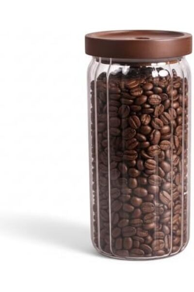 Yıldızan Msa Shop Acacia Lid Striped Glass Jar (1000ml /1 Liter) |   Airproof...