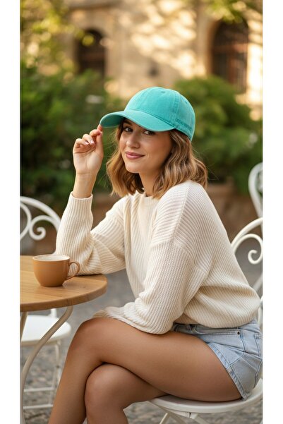 3D Unisex Haki Düz Eskitme Şapka
