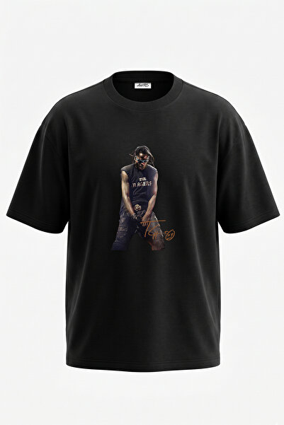 Anetos Travis Scott_9 dizajn, štampana unisex majica oversize crne boje