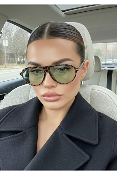 Mise Aksesuar Green Glass Leopard Frame Big Drop Model Glasses