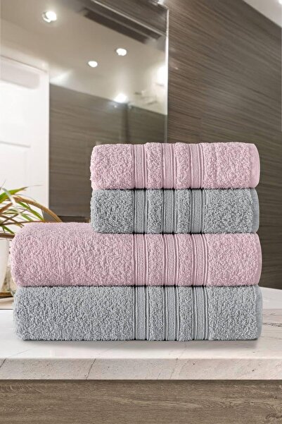 Yıldızan Msa Shop Riona Cotton 50X90-70X140 cm 4-Piece Bath Towel Set (Pink) ...