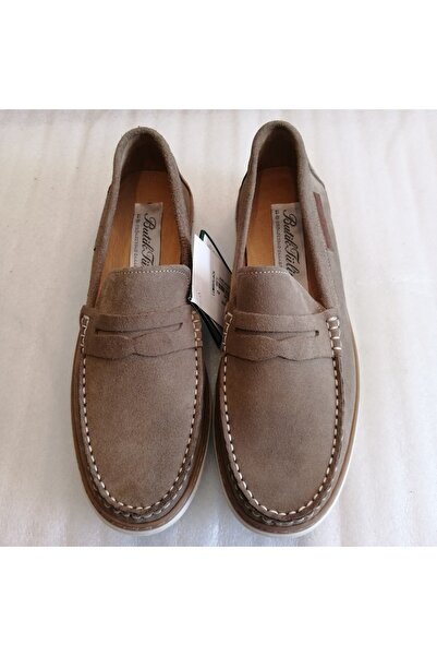 Butik Tülin Unisex Genuine Calfskin Suede Beige/Sand Colored Hand-Woven Non-S...