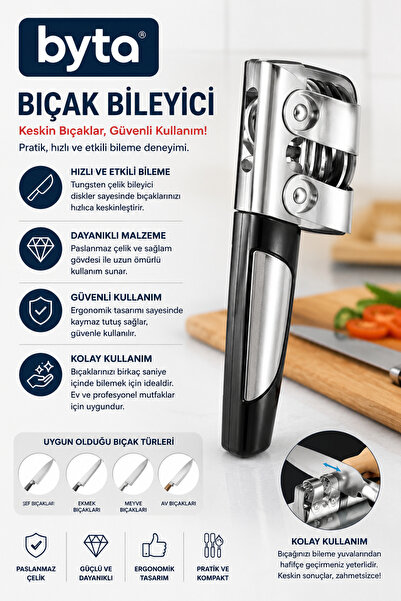 BYTA Profesyonel Bıçak Bileyici El Tipi Tungsten Çelik Bıçak Keskinleştirme A...
