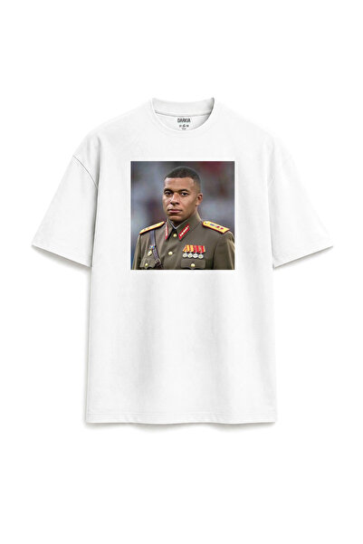 Darkia Kylian Mbappe Dictator Design Printed Relaxed Fit Unisex White T-Shirt
