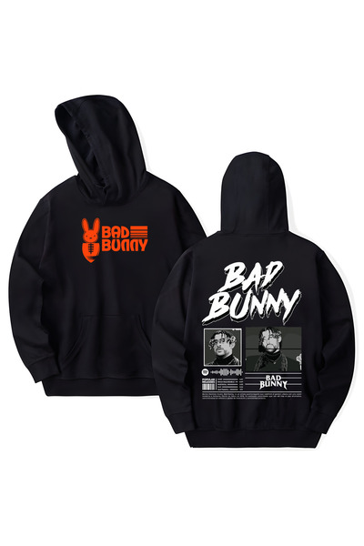 STİL-X Bad Bunny Printed Cotton Long Sleeve Hooded Sweatshirt with 3 Yarns