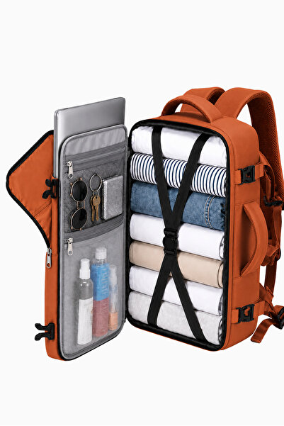 woys Travel Backpack Çok Bölmeli Kabin Boy Turuncu Seyahat Sırt Çantası | Uça...