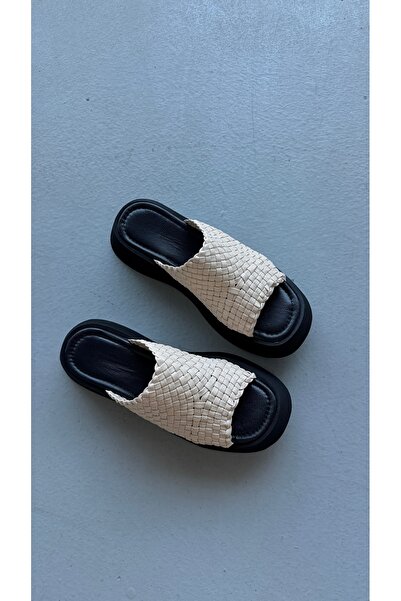 Eataly Shoes İndiamo Beige Knitted Model Slippers