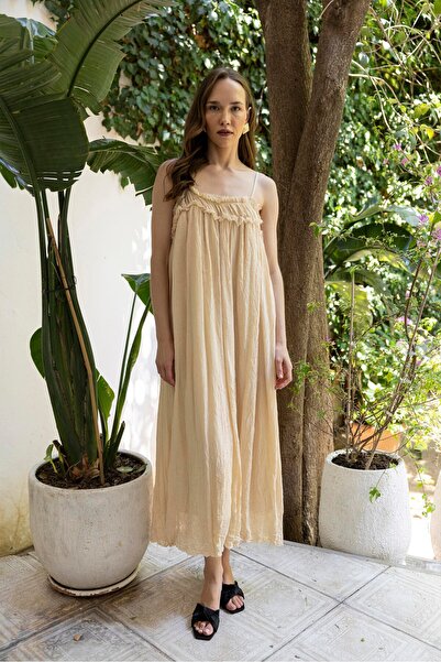 manana fashion Adjustable Strap Long Linen Summer Casual Dress