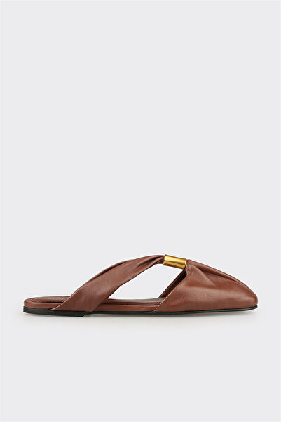 Elle Shoes Kahve Deri Kadın Terlik