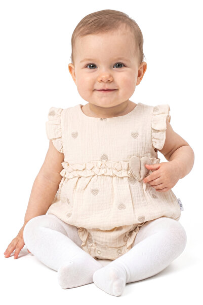bebegen Baby Girl Ecru Heart Embroidered Muslin Bodysuit